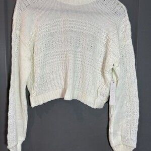 Abound ivory white cropped sweater open knit mock neck size Small